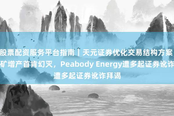 股票配资服务平台指南｜天元证券优化交易结构方案 旗舰矿增产首肯幻灭，Peabody Energy遭多起证券讹诈拜谒