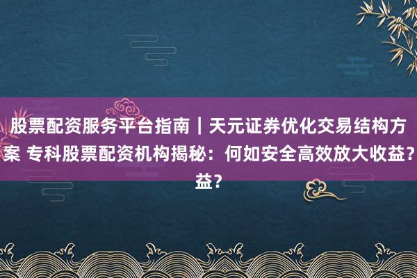 股票配资服务平台指南｜天元证券优化交易结构方案 专科股票配资机构揭秘：何如安全高效放大收益？